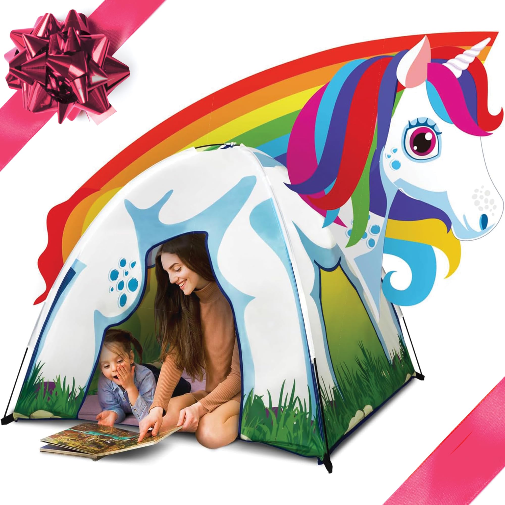Toysical Tienda de campaña de unicornio para niños, tienda de campaña divertida e imaginativa para niños con parte superior en for