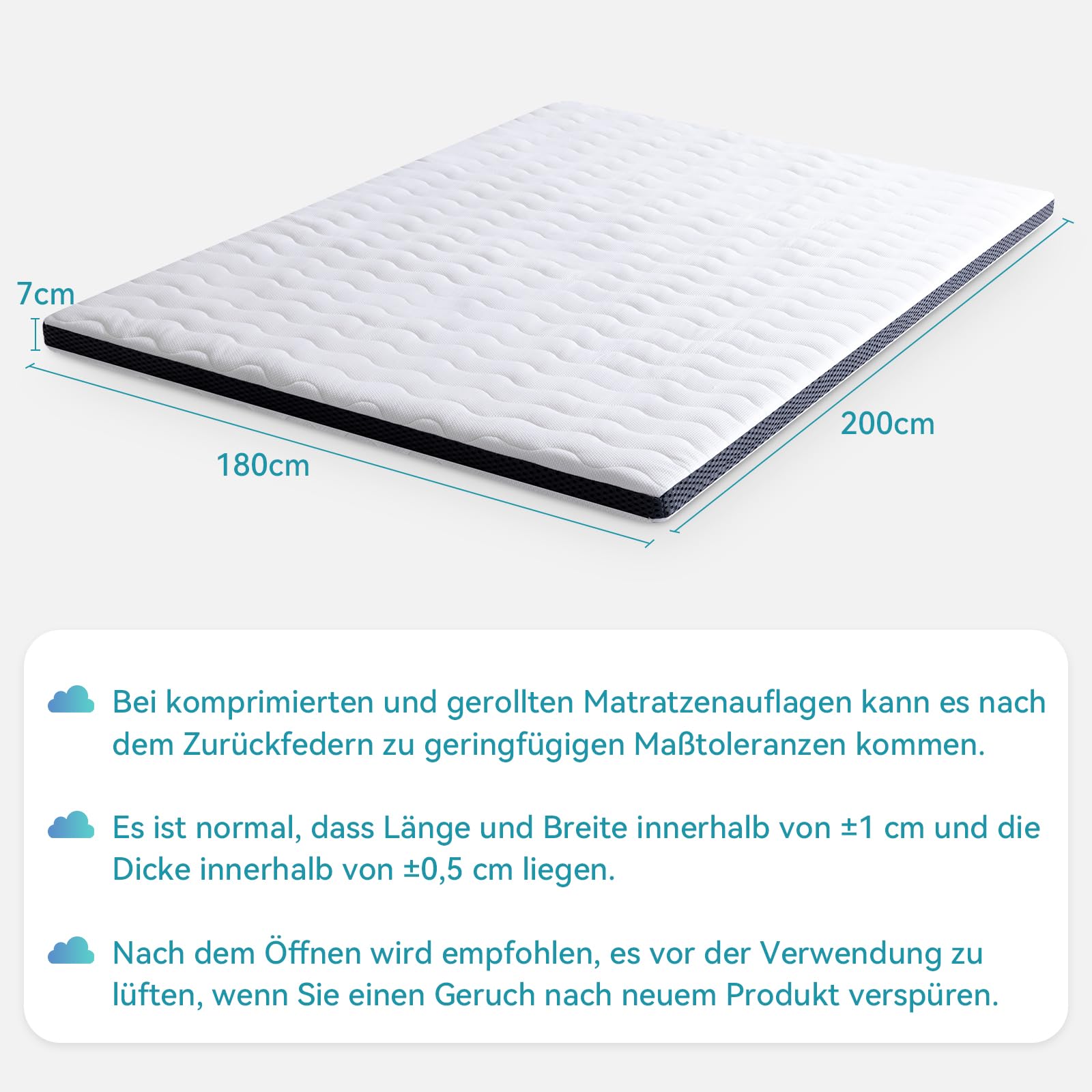 Amazon Basics Comfort Memoryschaum Matratzenauflage, Plüsch, 180 x 200 cm, 7 cm Höhe, weiß