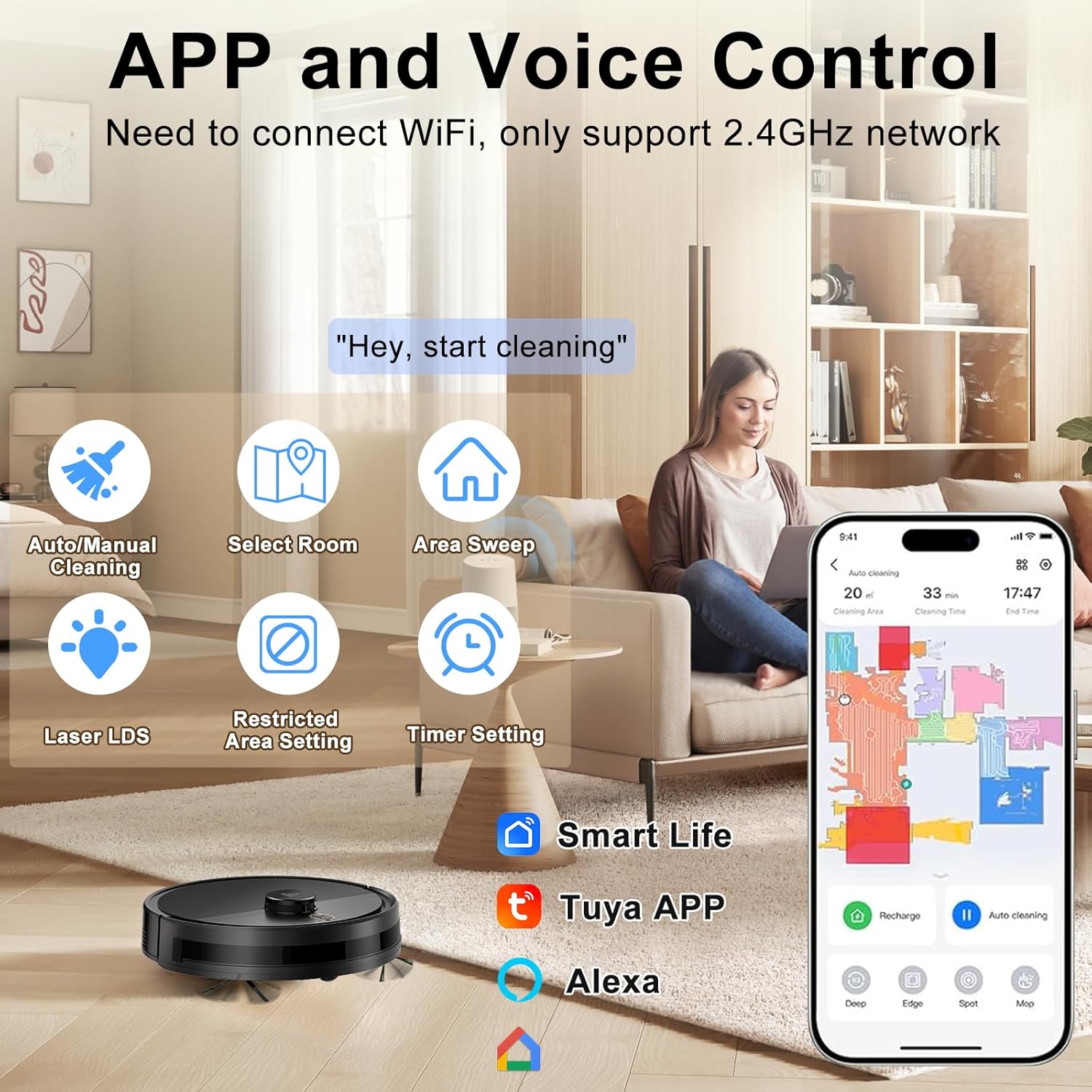 Yigars Y580 Robot Vacuum Cleaner app and voice control