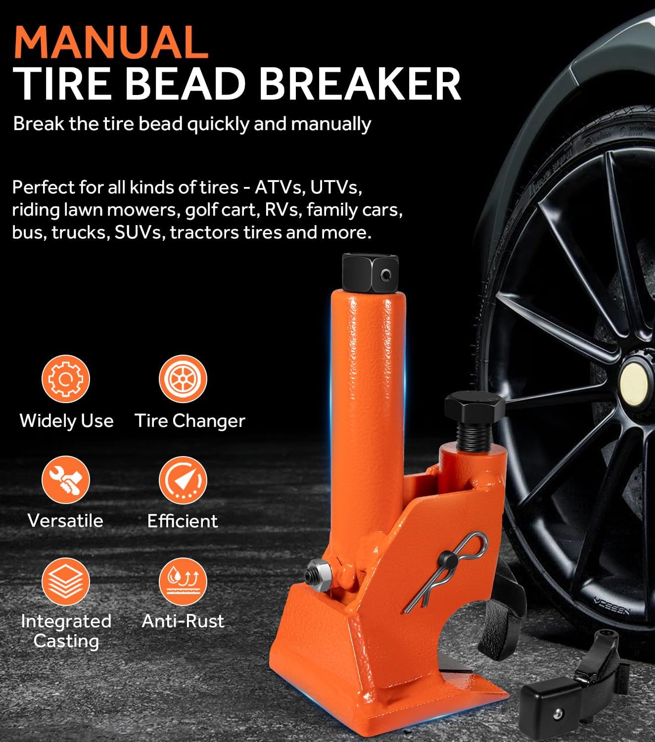 Yoursme Manual Tire Bead Breaker with Rubber Pad Protector – 38"-42" Tires Changer Tool Fits for ATVs, UTVs, Tractors, Trucks, Golf Cart, RV, Cars, Bus & More | Heavy-Duty Tire Repair Tool