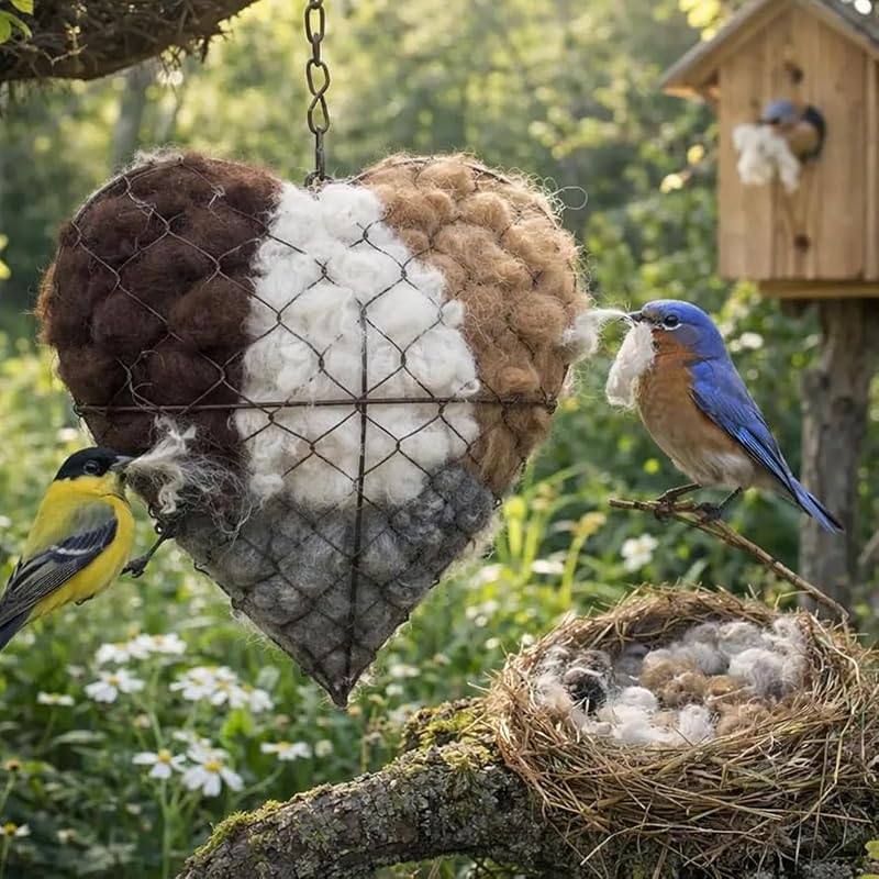 Handmade Fiber Bird Nesting Heart, Nesting Material for Wild Bird, Refillable Nesting Accessories, Hummingbird Nest/House, Outdoor Garden Decortion, Gifts for Bird/Nature Lovers (one pcs)