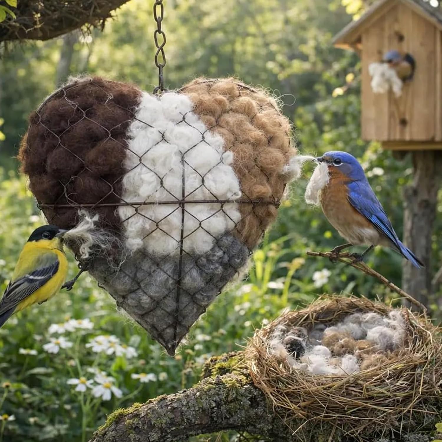 Handmade Fiber Bird Nesting Heart, Nesting Material for Wild Bird, Refillable Nesting Accessories, Hummingbird Nest/House, Outdoor Garden Decortion, Gifts for Bird/Nature Lovers (one pcs)