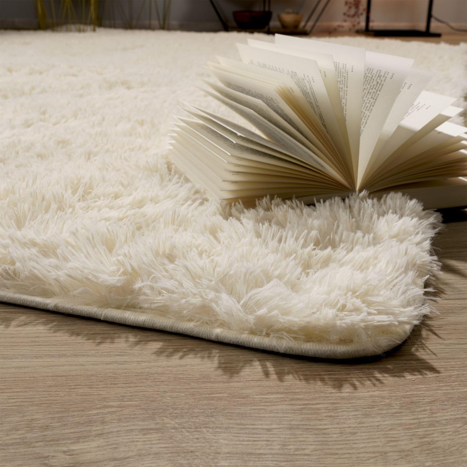 TT Home Tapis De Salon Tapis Shaggy Poil Long Doux Peluche Design Moderne Monochrome, Couleur: Beige Clair Crème, Dimension:160x220 cm