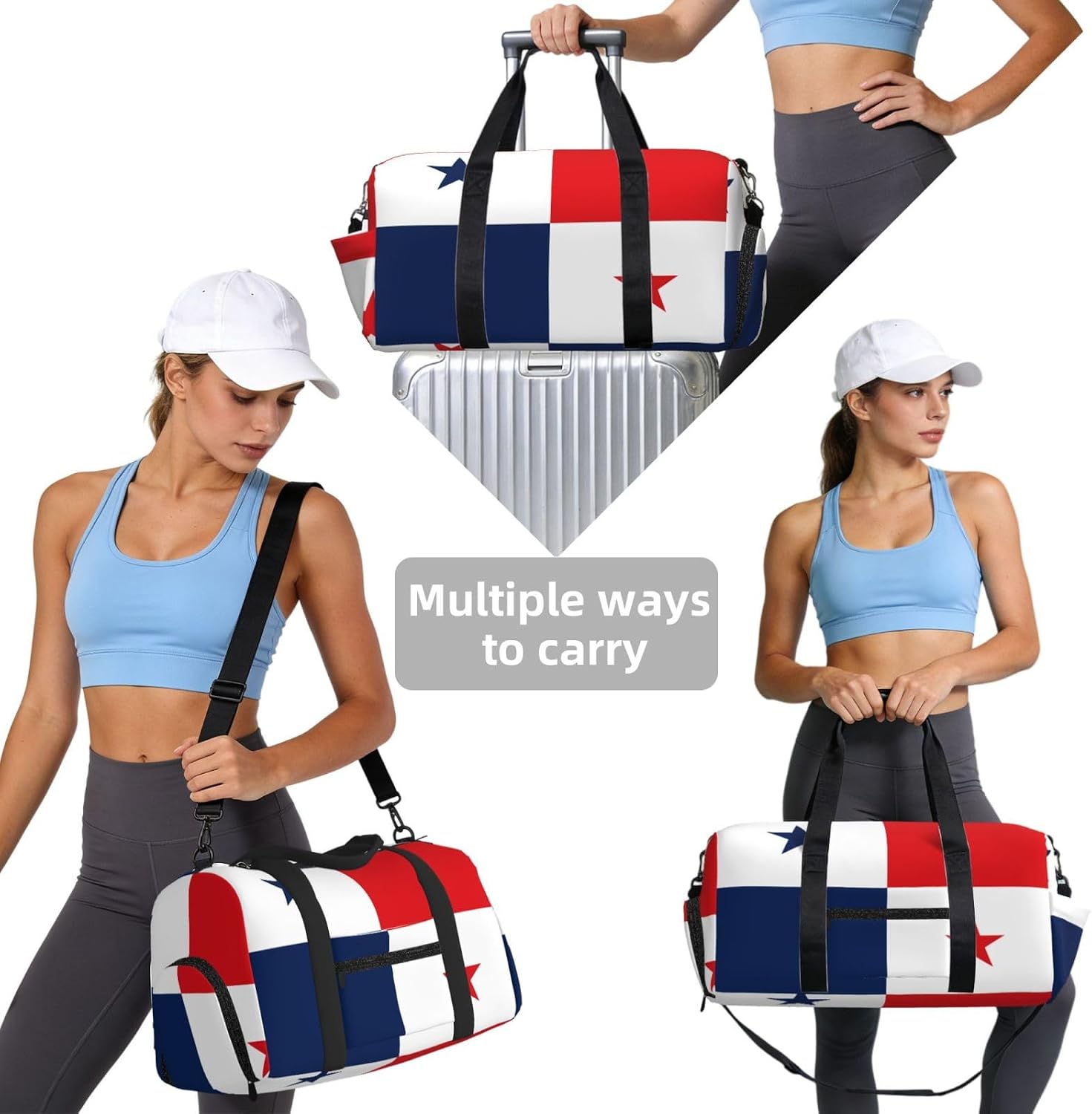 Flag of Panama Sports Duffel Bag with Shoe Compartment-Lightweight Gym Weekender for Men Women, Waterproof Travel Tote with Wet Pocket