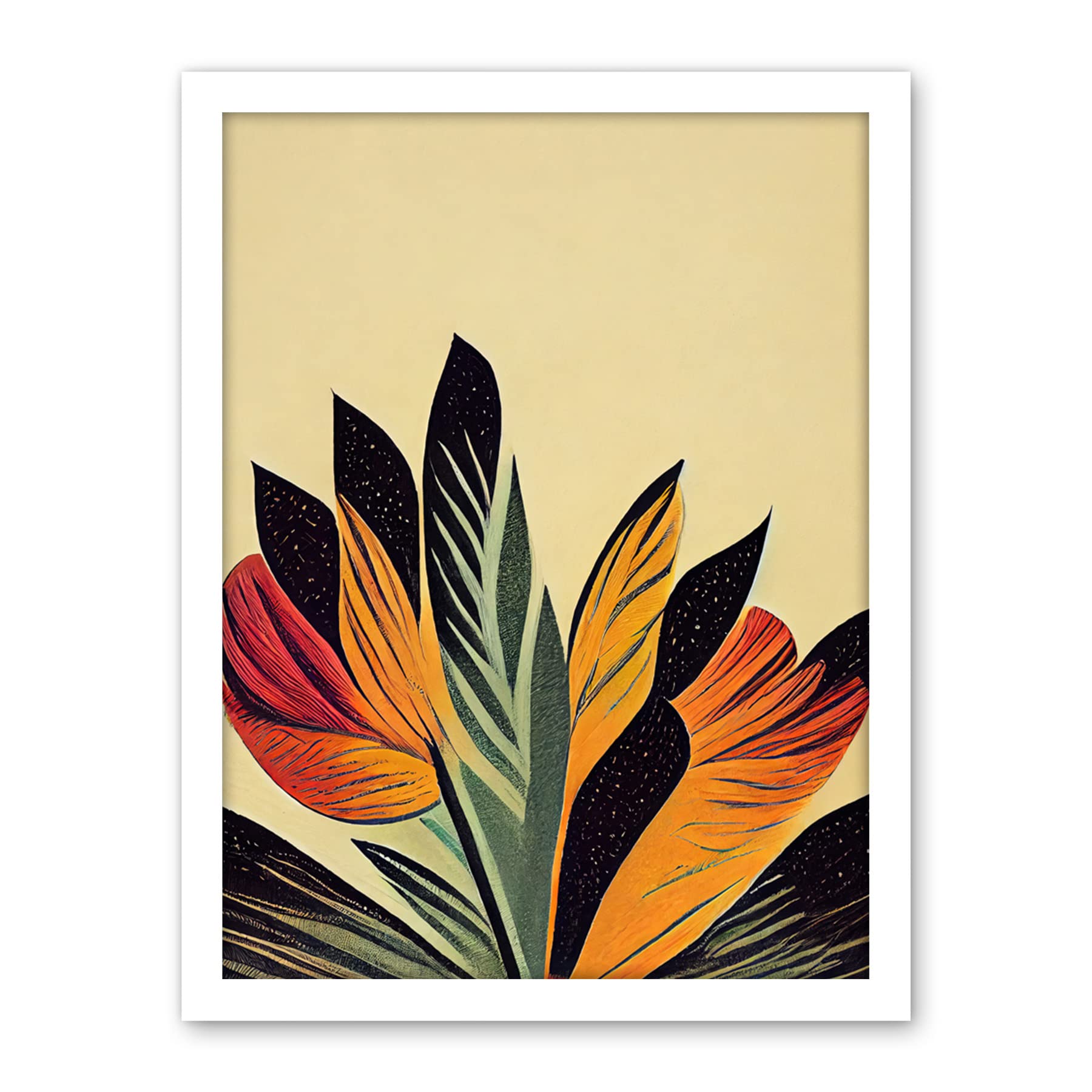Wee Blue Coo Abstract Retro Art Nouveau Flowers in Bloom Black Gold Artwork Framed Wall Art Print 18X24 Inch
