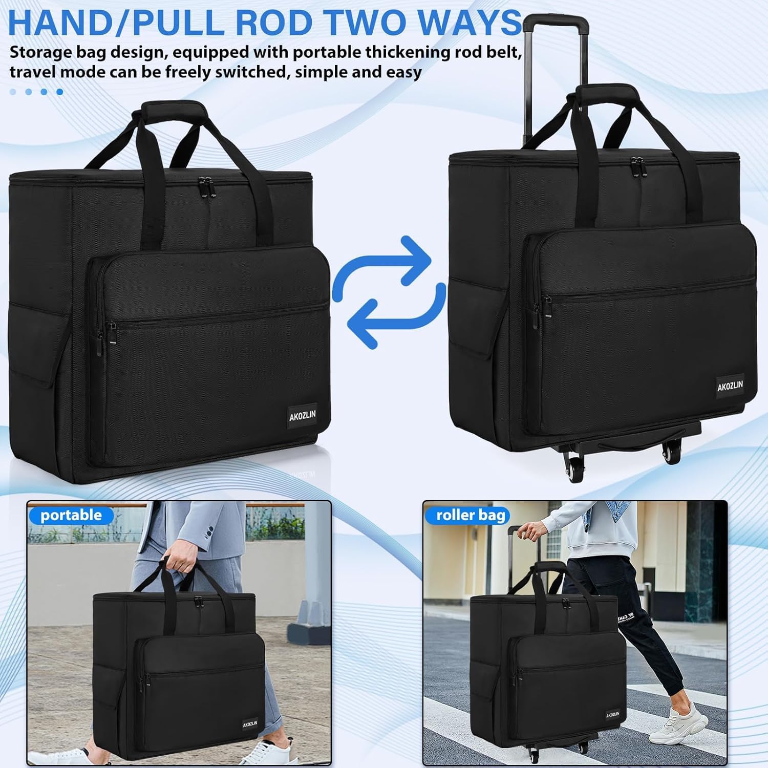 AKOZLIN Rolling PC Carrying Case Desktop Gaming PC Tower Travel Case with Wheels for Computer, Keyboard, Cable and Mouse Black