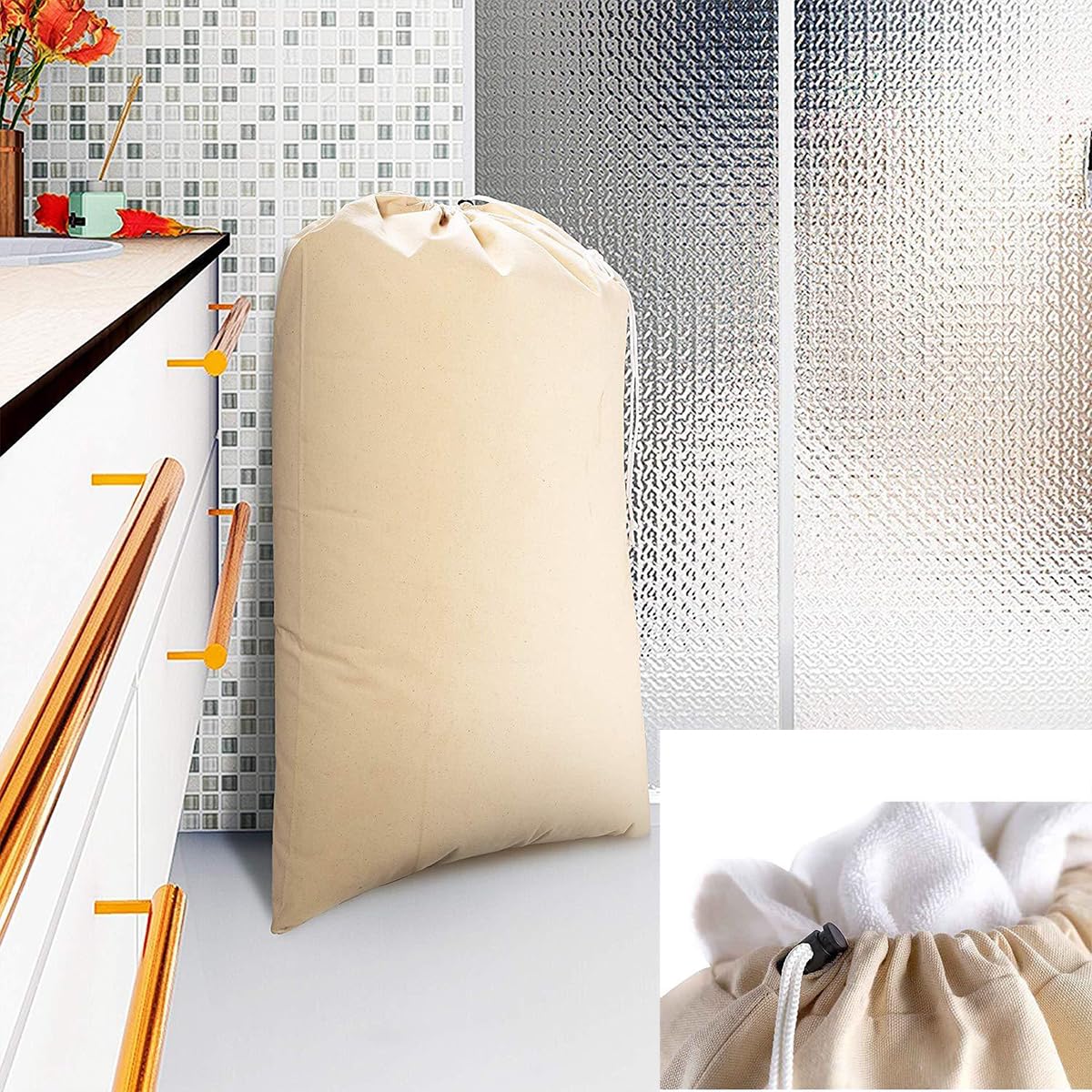 Bolsas de compras extragrandes de almacenamiento de lavandería, 61 x 91 cm, resistente bolsa de lavandería de viaje con cierre de cordón, bolsa de lavandería resistente para dormitorio, apartamento