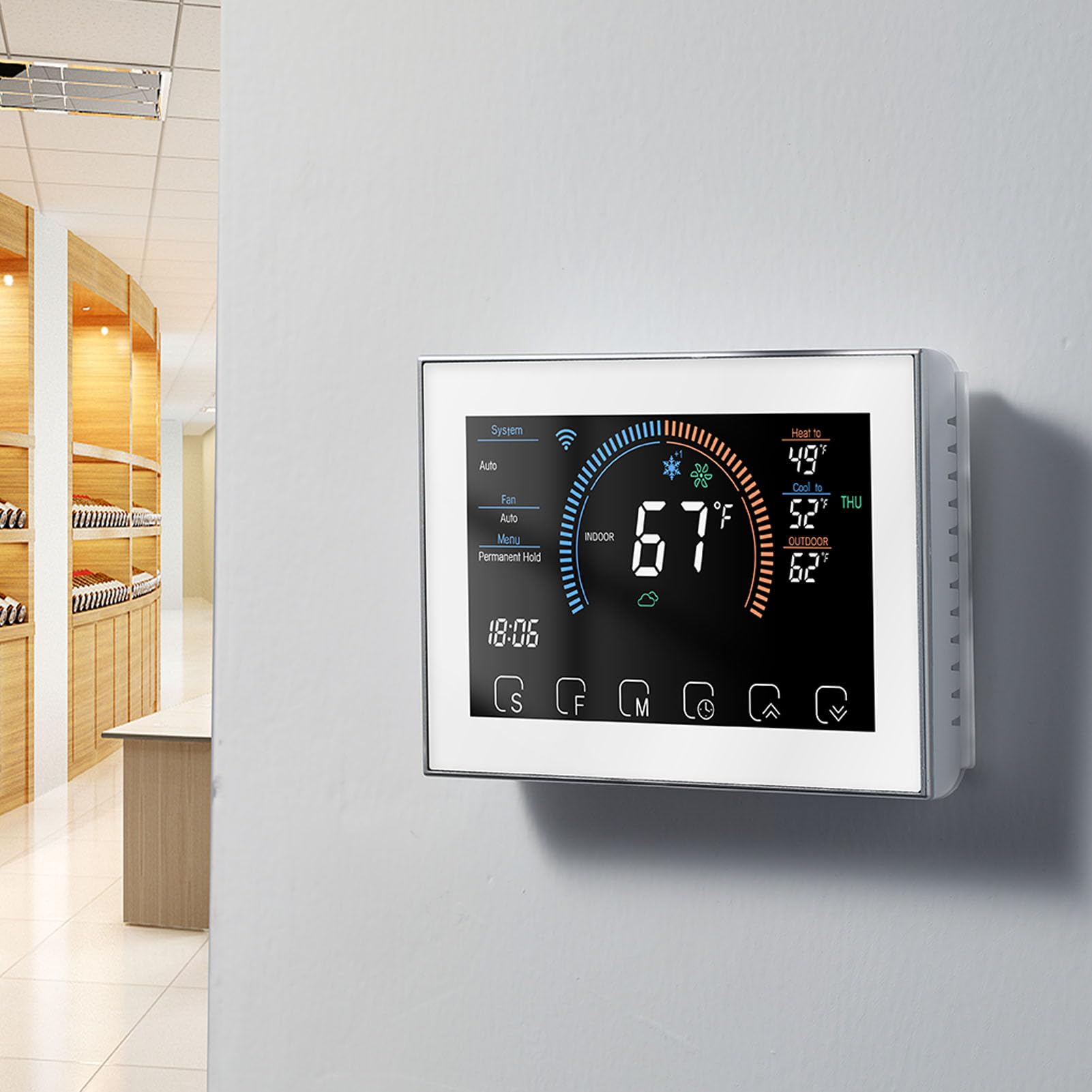Topiky Termostato Programmabile per Pompa di Calore con Adattatore Cavo C LCD Touch per Climatizzazione Domestica ABS 1 unità (WHITE)