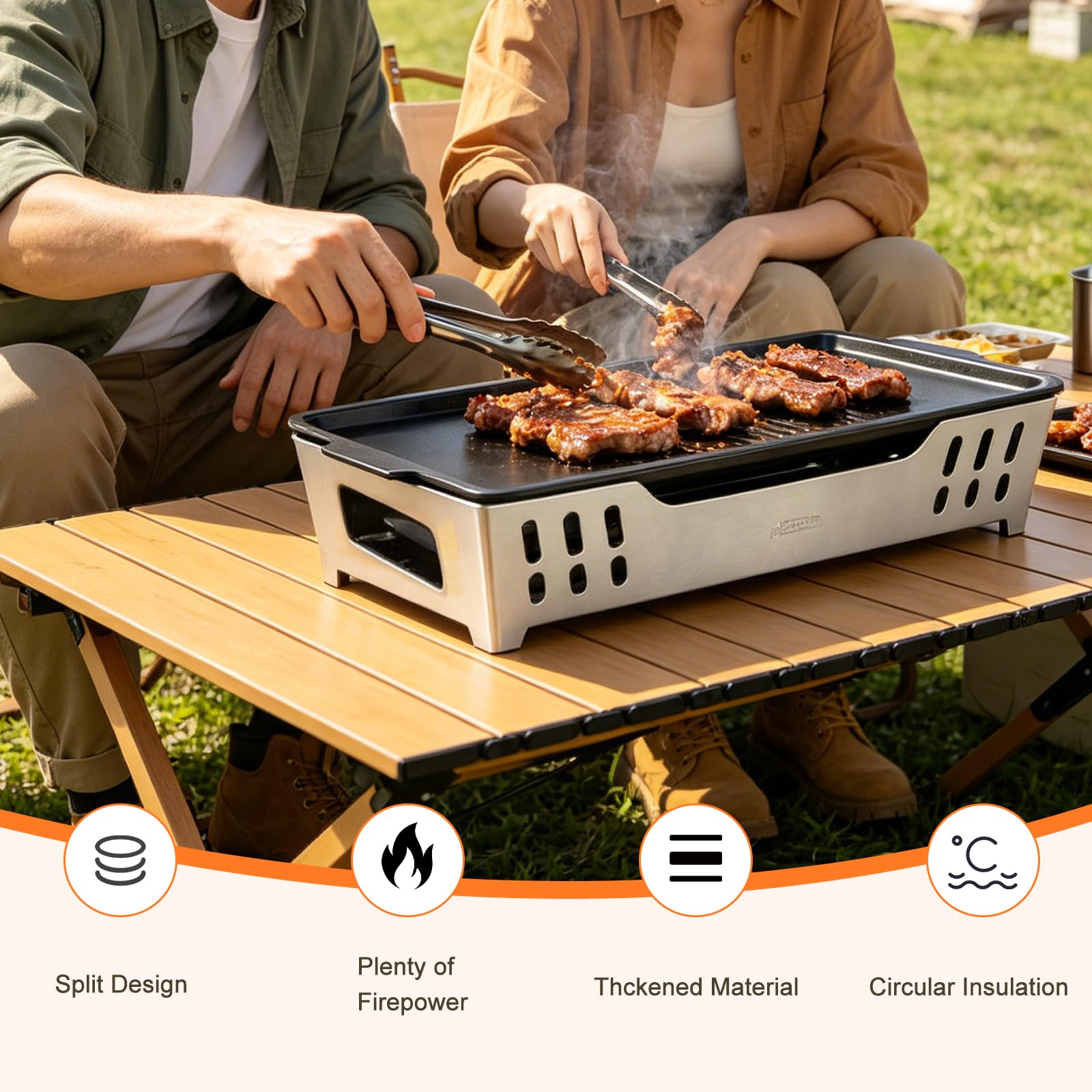 Piastra calda per barbecue, contenitore per alimenti e grigliate, piastra in alluminio antiaderente con tre portacandele in acciaio inox, accessorio per barbecue, per giardino, campeggio e barbecue
