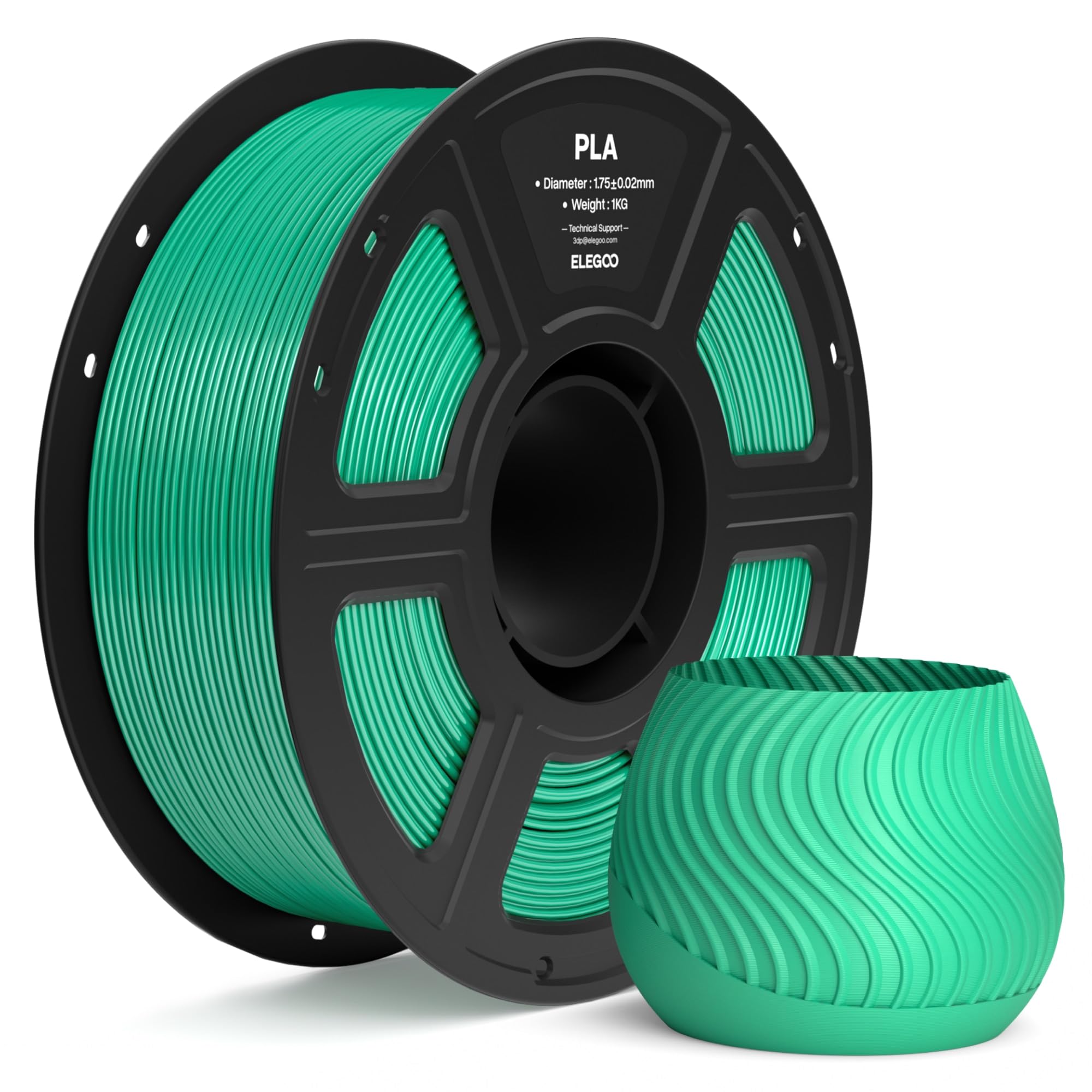 ELEGOO Filamento PLA 1,75mm Verde Mare 1KG, Filamento per Stampante 3D, Precisione Dimensionale ±0,02mm, Bobina da 1kg (2,2lbs), Compatibile con la Maggior Parte delle Stampanti 3D