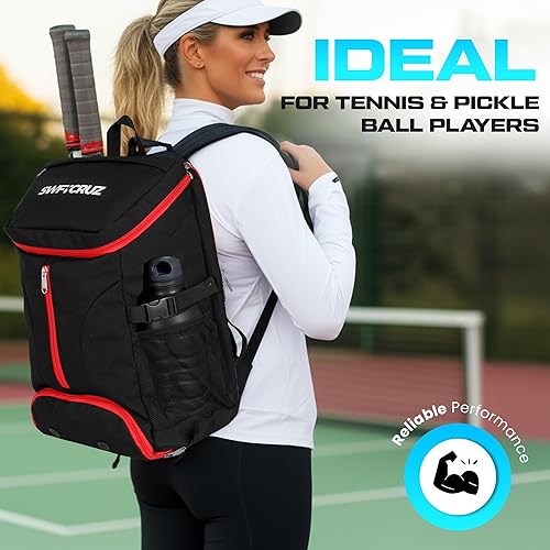 Miniatura 6 de Bolsa de tenis, mochila de tenis para mujeres y hombres, capacidad para 2 raquetas de tenis, palas de pickleball, bolsa ligera Oxford para raquetas