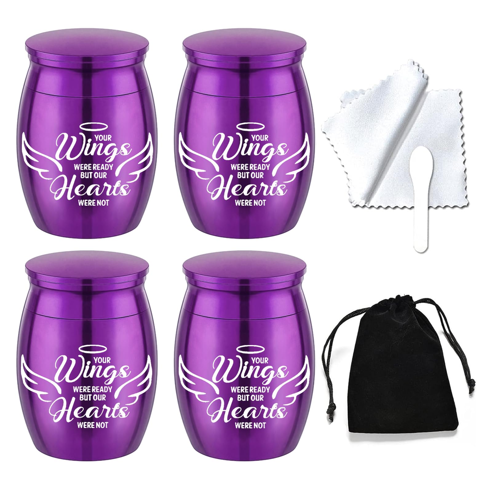 Small Keepsake Urns for Human Ashes Angel Wings Cremation Urns for Ashes 4 Piece Stainless Steel Funeral Memorial Ashes holder-Your Wings Were Ready, But My Heart Was Not (4Pcs-Purple)
