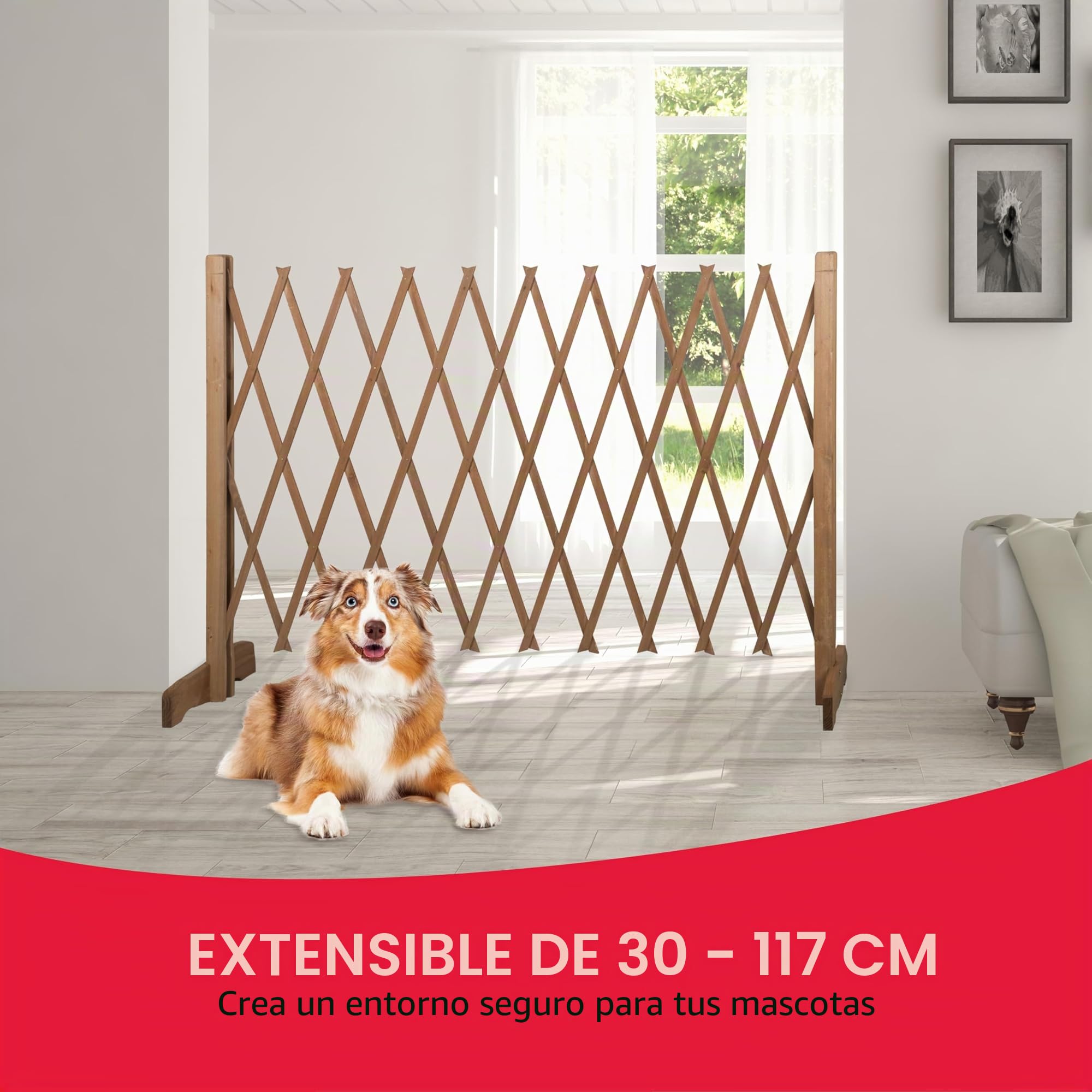 MaxxPro Barrier Puerta de seguridad para perro extensible, ancho 30-117 cm, altura 90 cm
