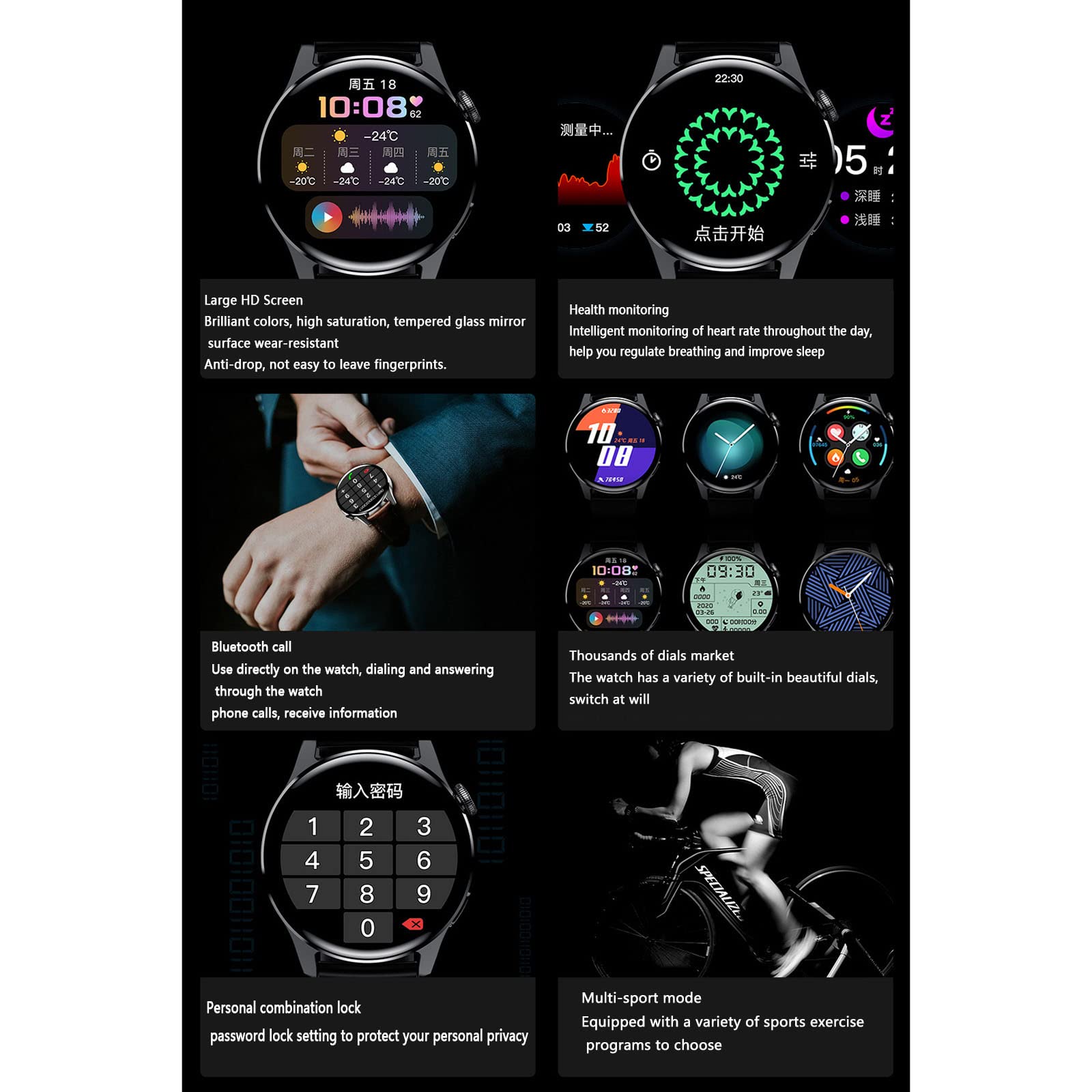 JUSHZ Reloj Inteligente Mujer Reloj Inteligente Hombre Hombre Smartwatch Mujer con Llamadas Pulsera Llamadas Bluetooth Reproducir Música Fotografiar Conteo De Pasos