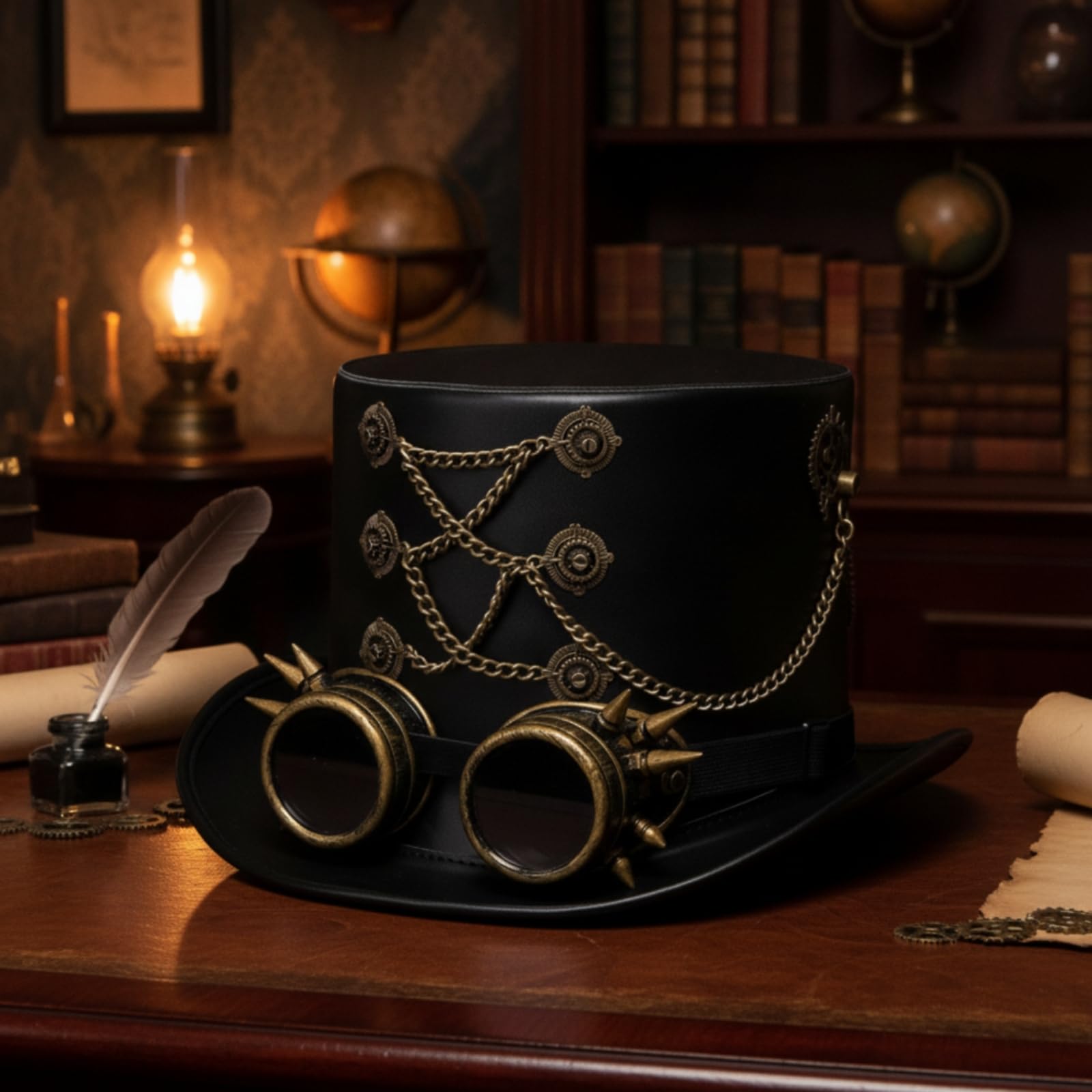 Sombrero con Gafas Dramático Sombrero Steampunk Victoriano para Fiestas Temáticas