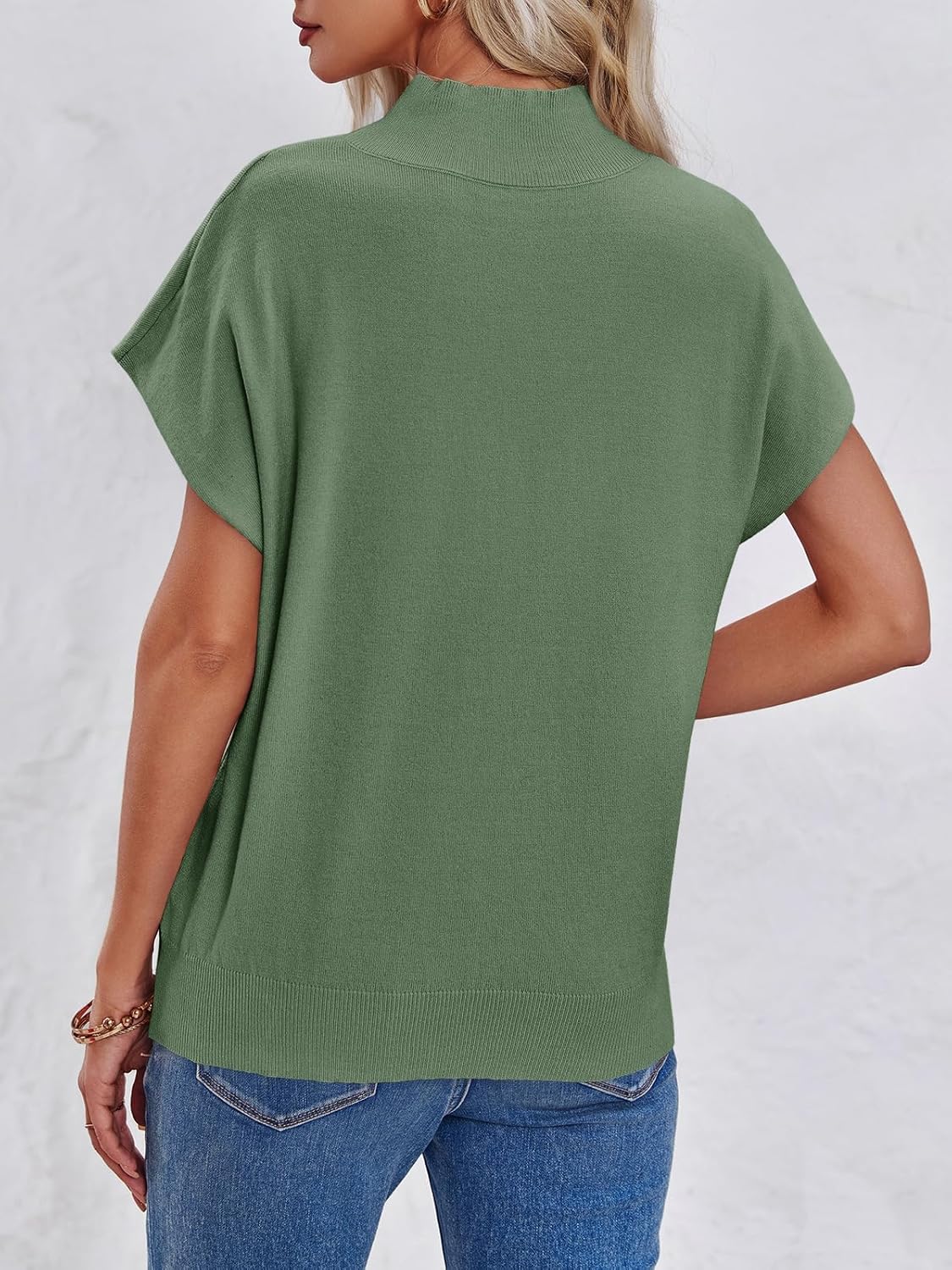 Saodimallsu Womens Summer Cap Sleeve Tops Mock Neck Knit Sweater Vest Sleeveless Work Elegant Shirts - Image 5