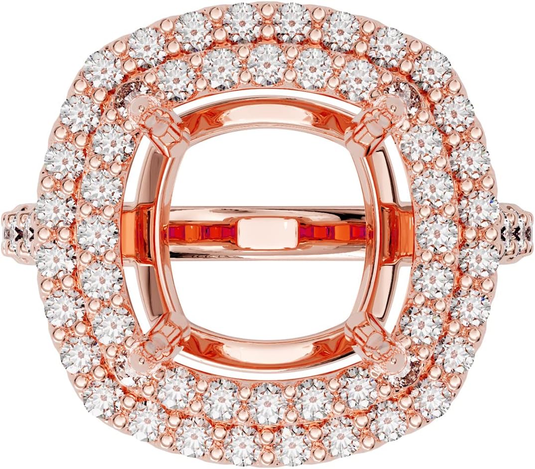 PEORA 1 Carat 14K Gold G-H/VS Lab Grown Diamond Semi Mount Ring Setting, Fits 10mm Princess, Asscher or Square Cushion Cut Stone, Sizes 4 to 10