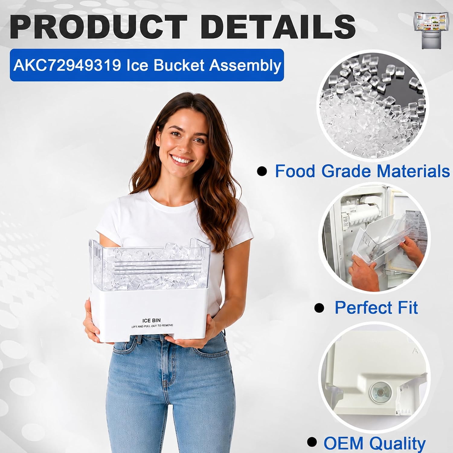 AKC72949319 Ice Bucket Assembly Compatible with LG LFX21976ST LFX25974ST LFX28968ST LFX28979 Refrigerator Ice Maker Tray, Replaces AKC72949314,AKC72949301,AKC72949309,AKC72949315, Ice Container