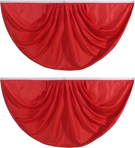 Bandera de abanico plisada de color liso rojo de 3 x 6 pies, 2 banderas de abanico plisadas en color rojo, para interiores y exteriores, decoración