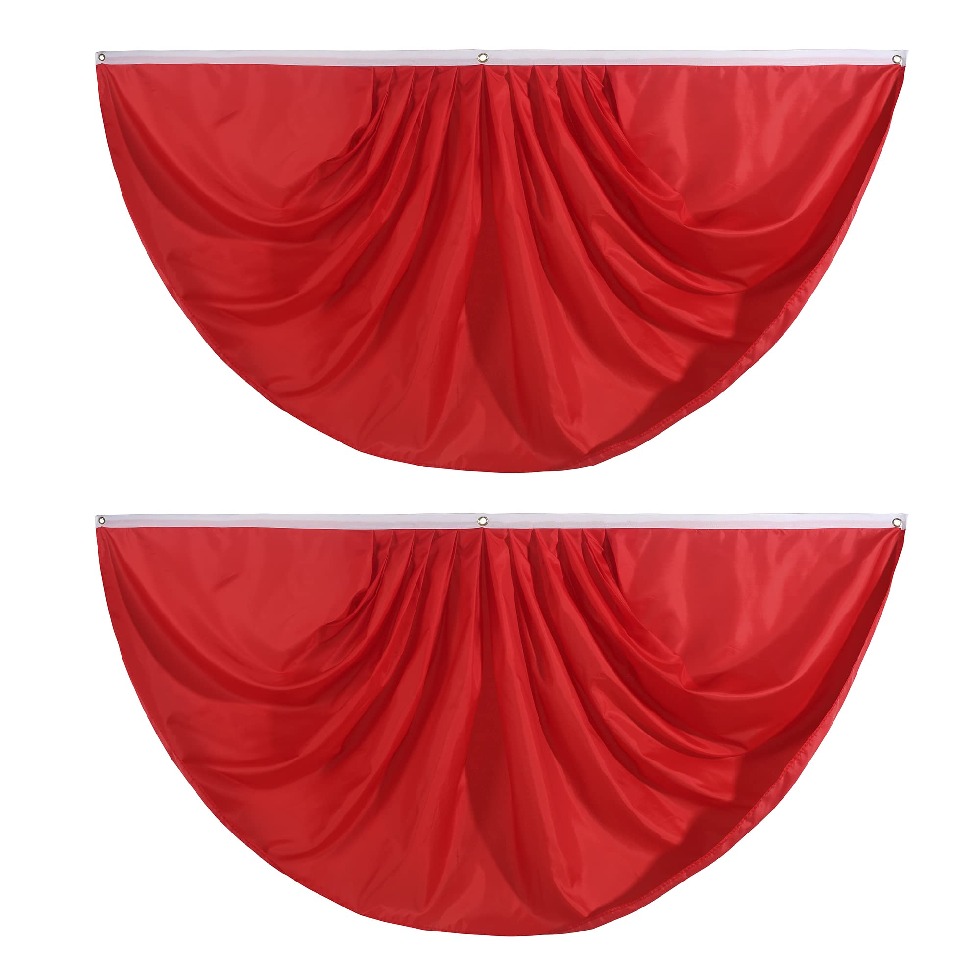 Red Pure Solid Colour Pleated Fan Flag Bunting 3 x 6 Ft Colour Pleated 2 Pcs Fan Flag Banner Indoor/Outdoor/Front Porch Decorations, Colour Half Fan Flag Patriotic Holiday Decorations, Celebrations