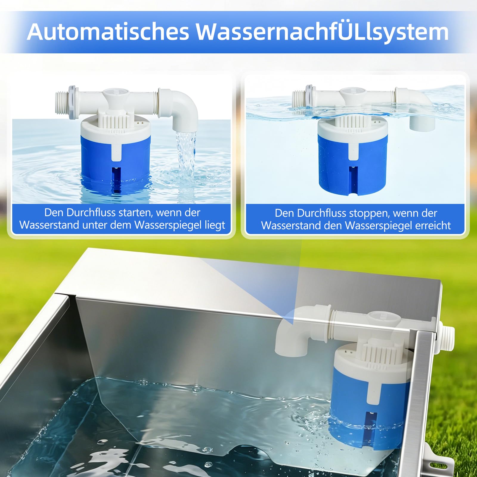 50L Automatische Tränkebecken, Edelstahl Tränkeautomat für Nutztiere & große Hunde, mit Schwimmerventil-Set, großvolumige Außentränke für Pferde, Schweine, Kühe und Ziegen
