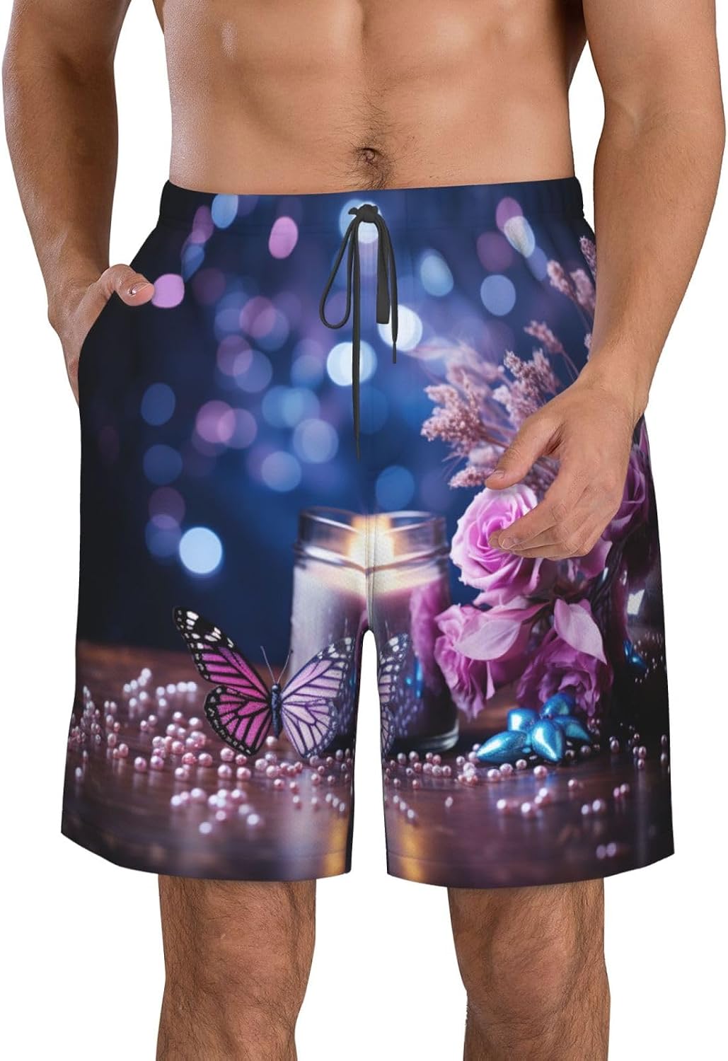 Easter Eggs with Butterfly Print Mens Casual Shorts Drawstring Summer Beach Stretch Shorts Novelty Swimtrunks