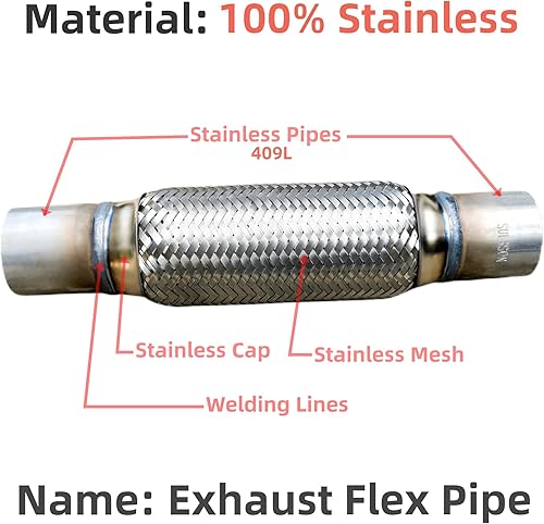 Miniatura 3 de SUISSON Tubo flexible de escape 2 "X6"10" tipo universal 100% acero inoxidable para automóviles pesados