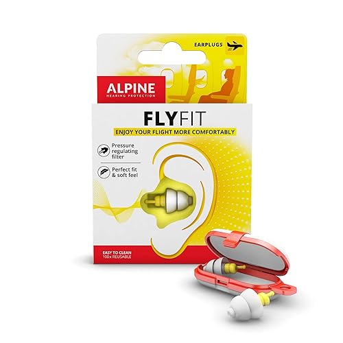 Alpine FlyFit - Tapones para los oídos para aliviar la presión y prevenir el dolor de oído mientras vuelas, esenciales para viajes en avión, cómodos