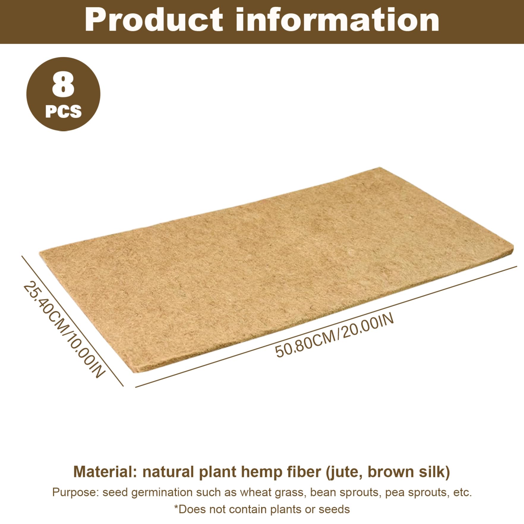 Tappetini in canapa da 8 pezzi per la coltivazione di microgreens, tappetino per semi di 10x20, vassoio per coltivazione di microgreens in fibre di canapa traspiranti degradabili per la germinaz