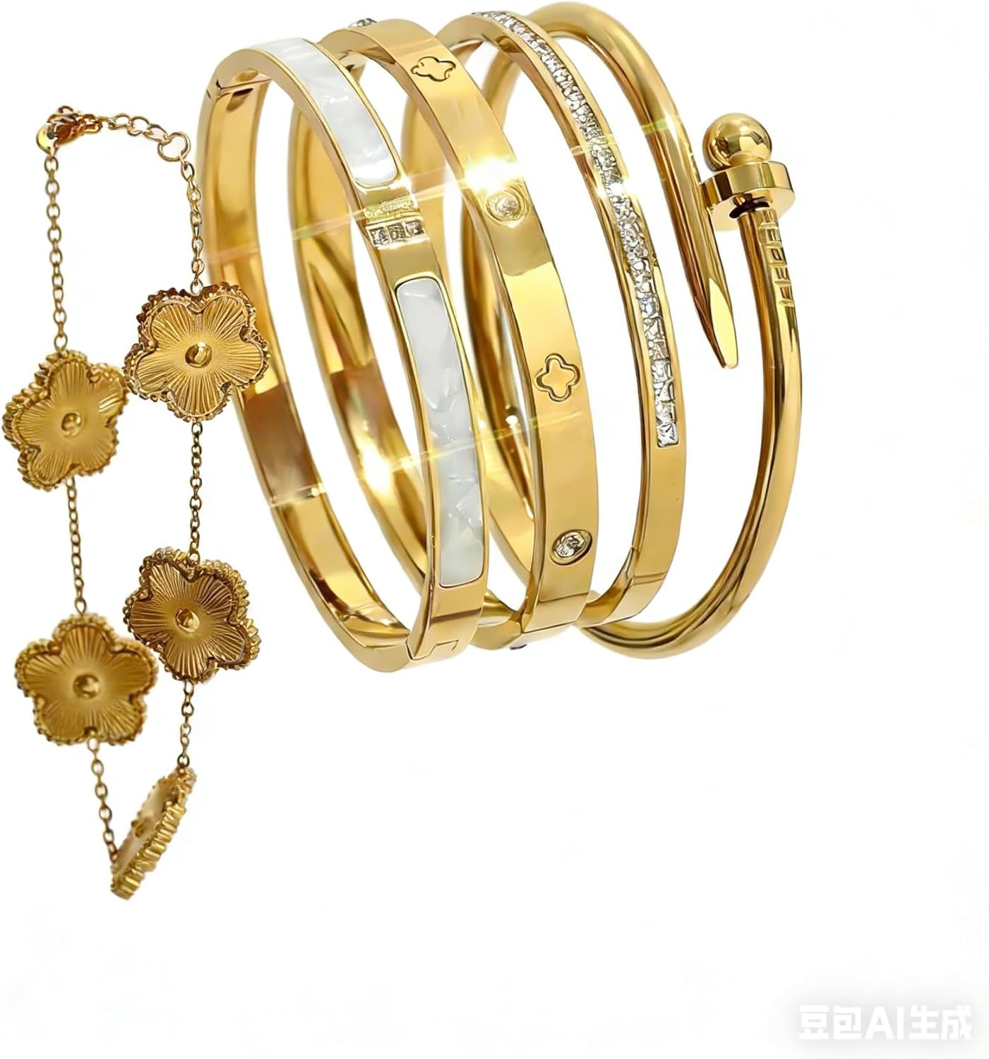 5pcs 18K Gold Plated Cuff Bracelet Set for Women No Tarnish Stainless Steel Ddainty Gold Cuff Bracelets Set