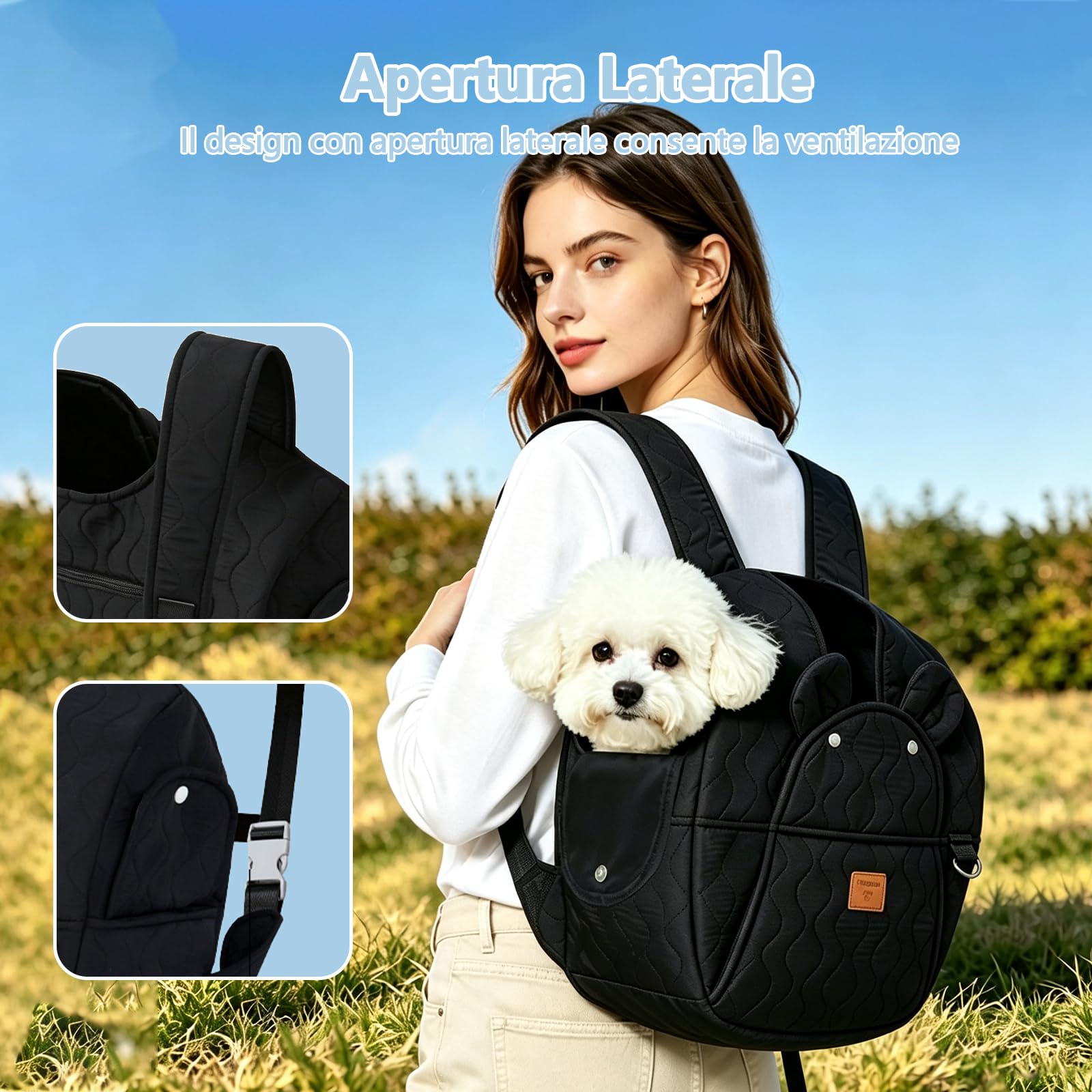 Galatée Zaino Per Gatti, Indossabile Sia Sul Davanti Che Sul Retro, Spazioso, Delicato Sulla Pelle e Traspirante, Zaino Portatile e Regolabile Per Cani (Nero)
