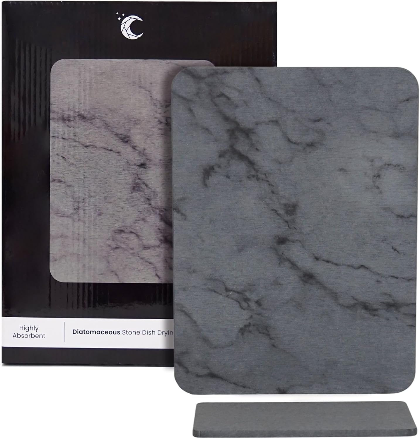 Diatomaceous Quick Dry Stone Dish Mat and Tray | 12x16 and 10x4 in. | Odorless, Absorbent, Non-Slip | Kitchen Counter Pad for Dishes, Cups & Bottles | Heat Resistant | Dark Gray