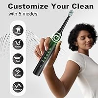 Vista 2 de Cepillo de dientes eléctrico recargable, 8 cabezales de cepillo, con batería de 100 días, 5 modos de limpieza, carga rápida tipo C, viene