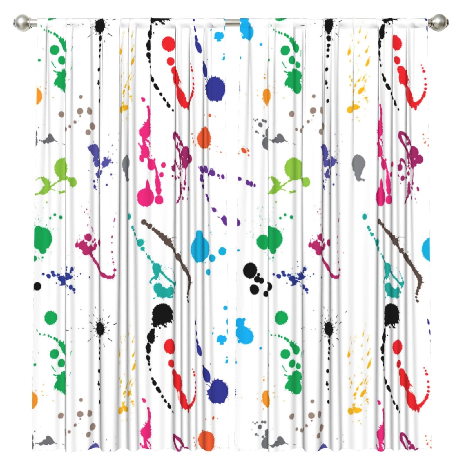 InOmak Abstract Paint Splashes Printed, 2 Panels Window Curtains 52 x 84 Inch Blackout Curtains for Living Room Bedroom