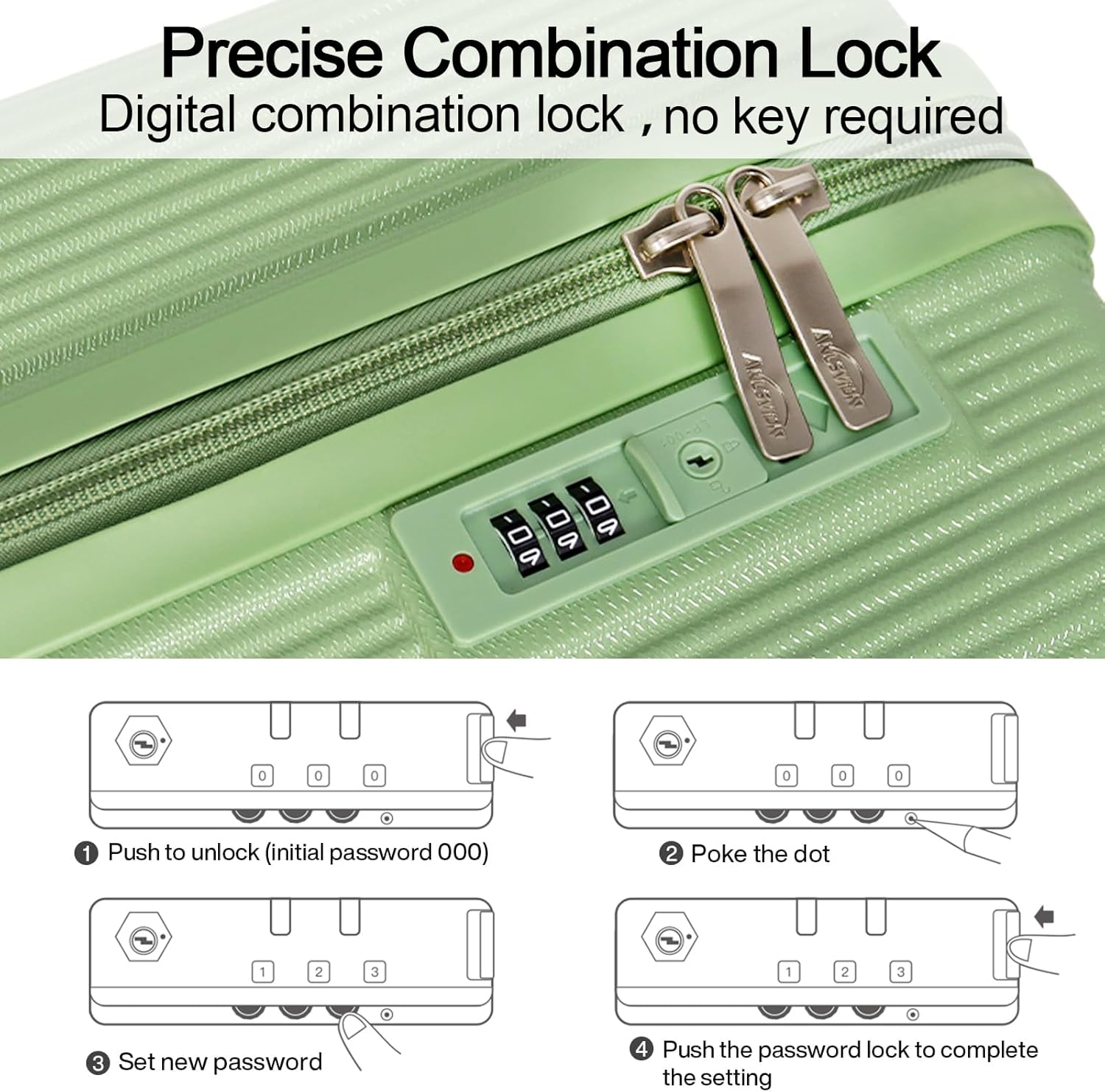 Luggage Sets 3 Piece (20/24/28 inch)-Carry On Suitcase-Suitcase With Wheels-PC+ABS - Hardside Spinner Travel Luggage, Black, 7 Pcs Set, Hardside Luggage Sets With Spinner Wheels (GREEN)