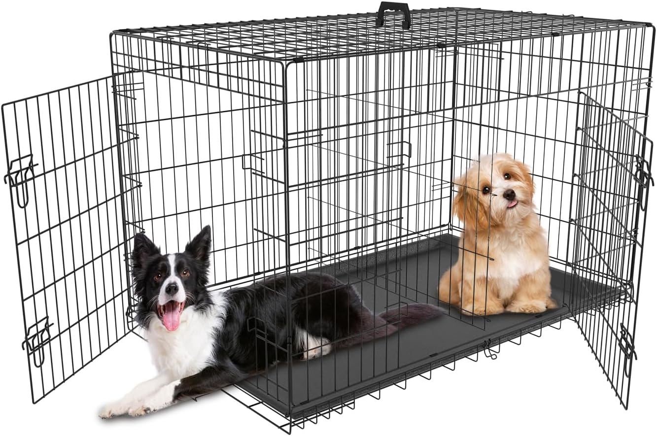 42 Inch Dog Crate for Medium Dogs Outdoor Dog Kennel Large Metal Wire Dog Cage Indoor with Double-Door, Divider Panel & Leak-Proof Tray