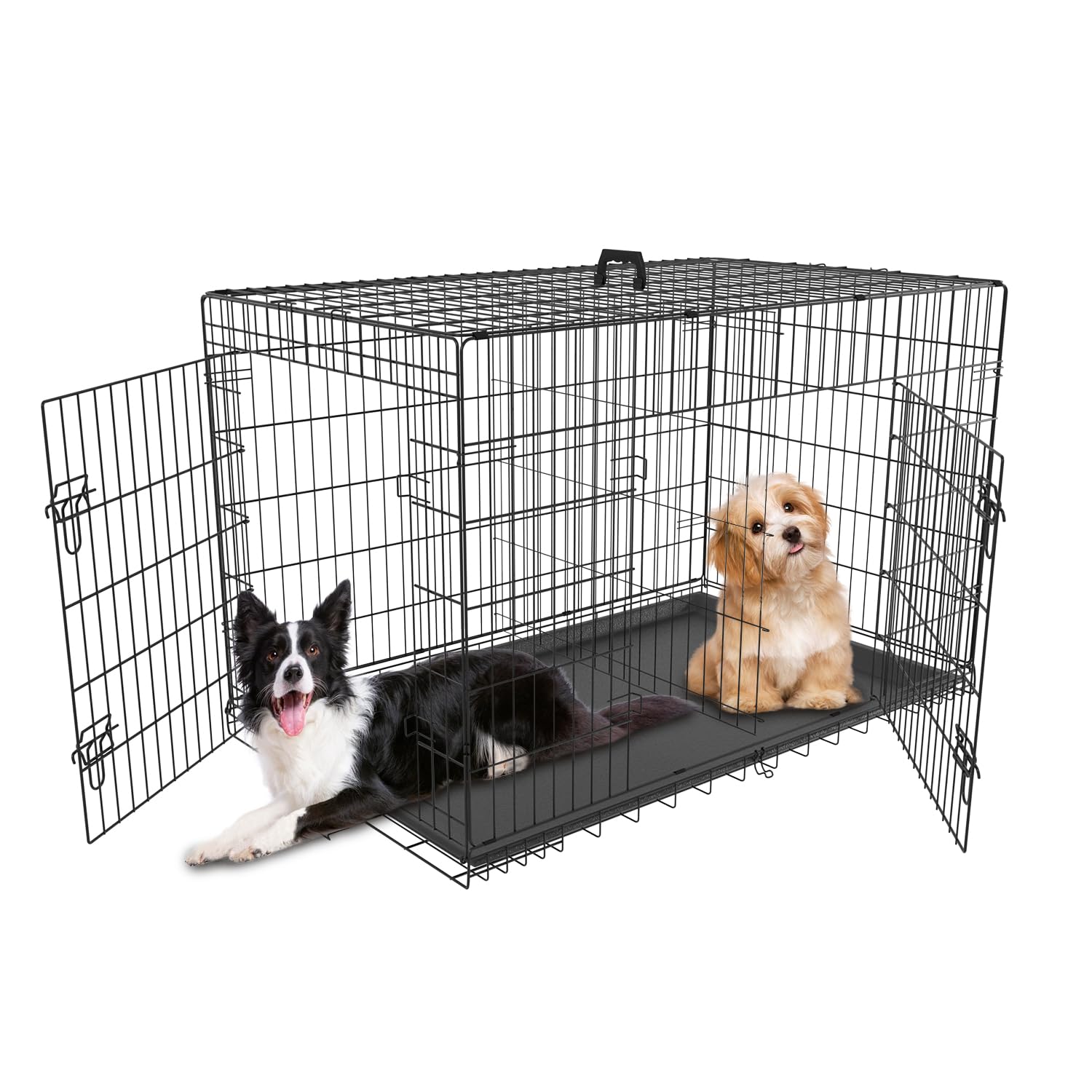 42 Inch Dog Crate for Medium Dogs Outdoor Dog Kennel Large Metal Wire Dog Cage Indoor with Double-Door, Divider Panel & Leak-Proof Tray