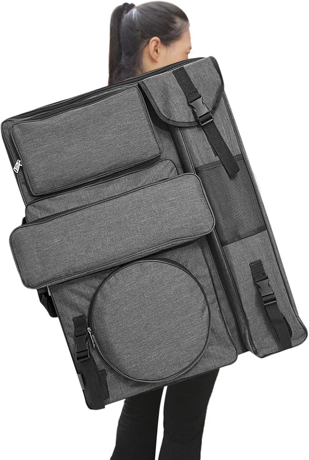 Art Portfolio Carry Bag, Large Capacity Storage 20"" x 26"", Canvas Artist Shoulder Backpack Outdoor Drawing for Artwork, Drawing Sketching, Painting, Drawing Board, grey