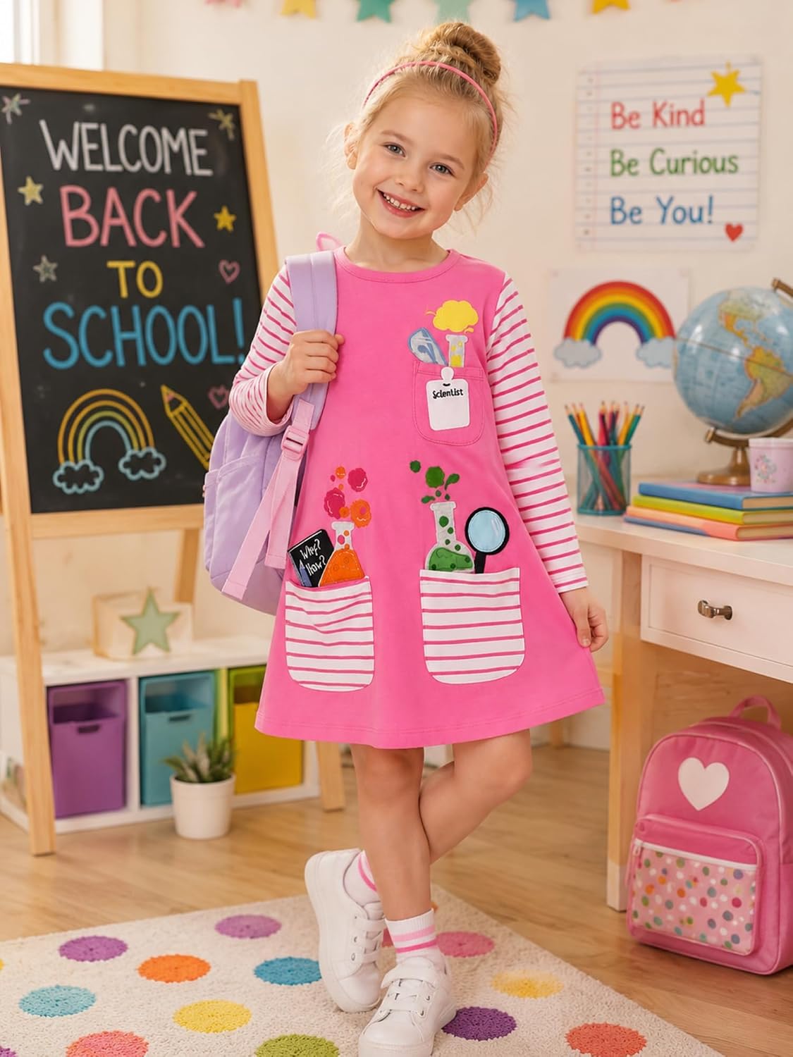 Toddler Girl Long Sleeve Dress Cotton Casual Basic Tunic Dresses Cartoon Applique Dress Kids Fall Winter Clothes image 3