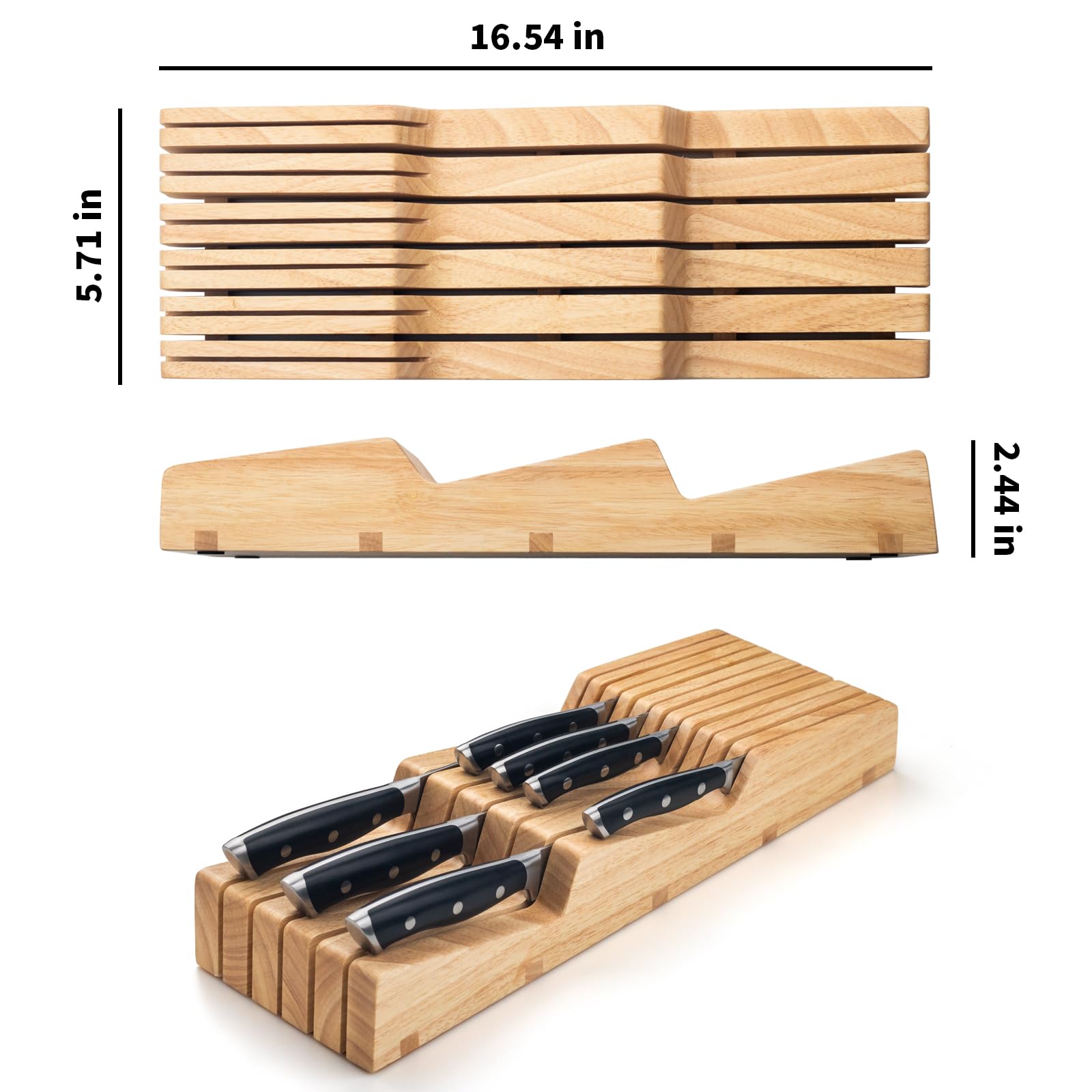 Alata Rubberwood Universal-Messerblock, Messerhalter in Schublade für 12 Messer (nicht im Lieferumfang enthalten), sichere, platzsparende Messeraufbewahrung