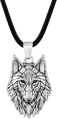 HAQUIL Wolf Necklace, Tribal Wolf Head Pendant, Animal Totem Jewelry Gift for Men and Women