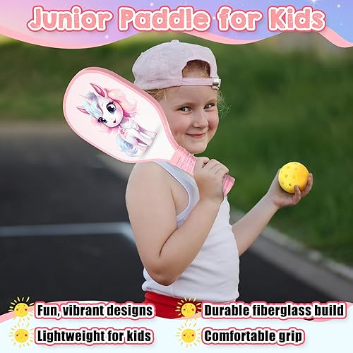 Miniatura 7 de Juego de palas de fibra de vidrio ligeras con 2 bolas lindas de agarre pequeño para niños de 4 a 11 años