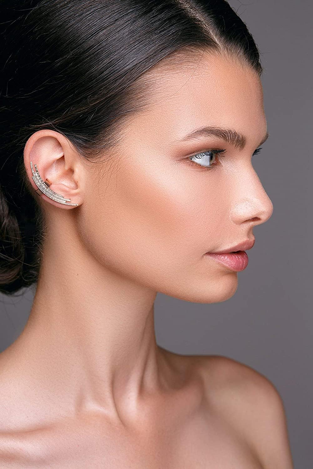 Curved Ear Cuff Earring No Piercing Required, 925 Sterling Silver Gold Plated, Hammered Finish, Hypoallergenic and Nickel-Free, Single - Handmade by Emmanuela - Image 4