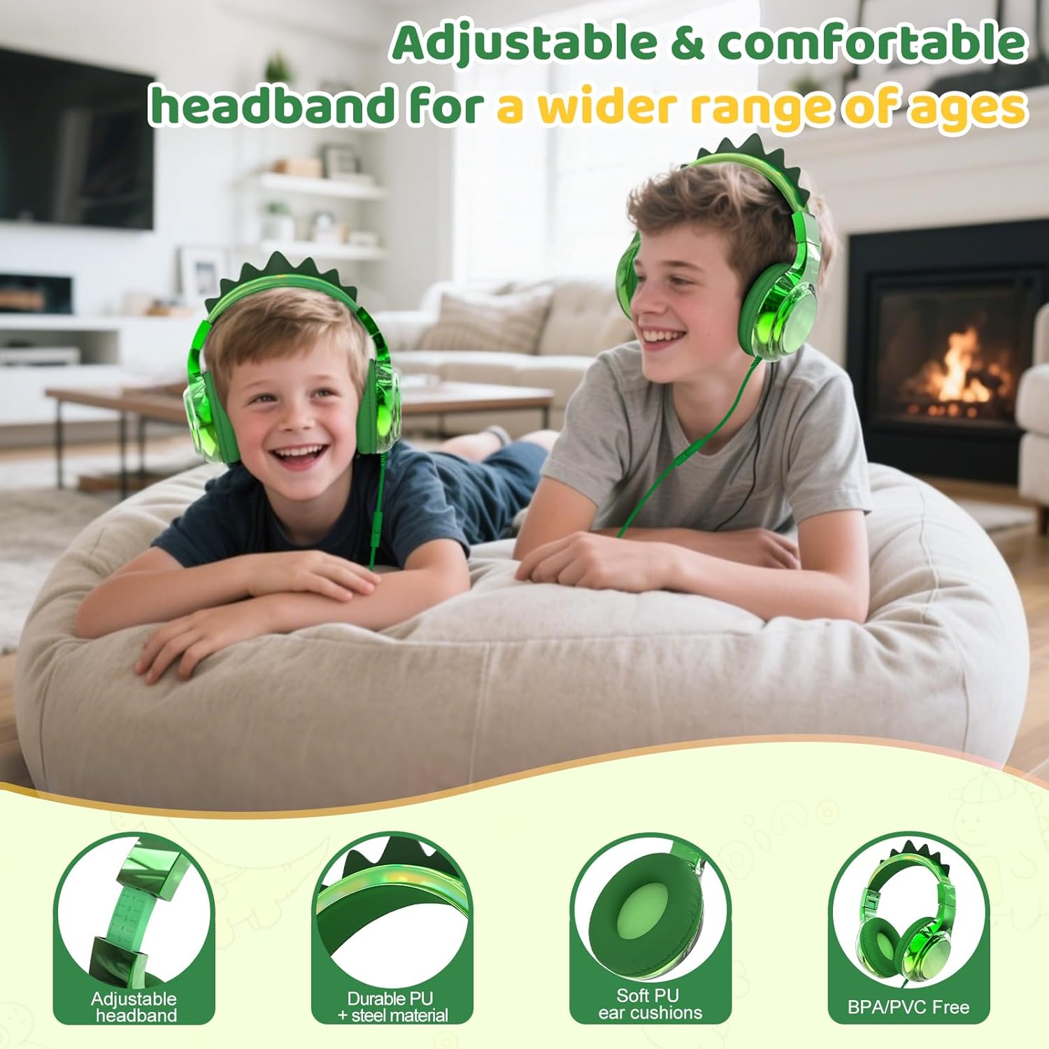 QearFun Kids Unicorn Headphones with USB C for Girls with Microphone, 85/94dB Safe Volume Limiter, Tangle-Free Cord, Share Port, Foldable Sparkly Wired Headset for School, Travel, Tablet, iPad