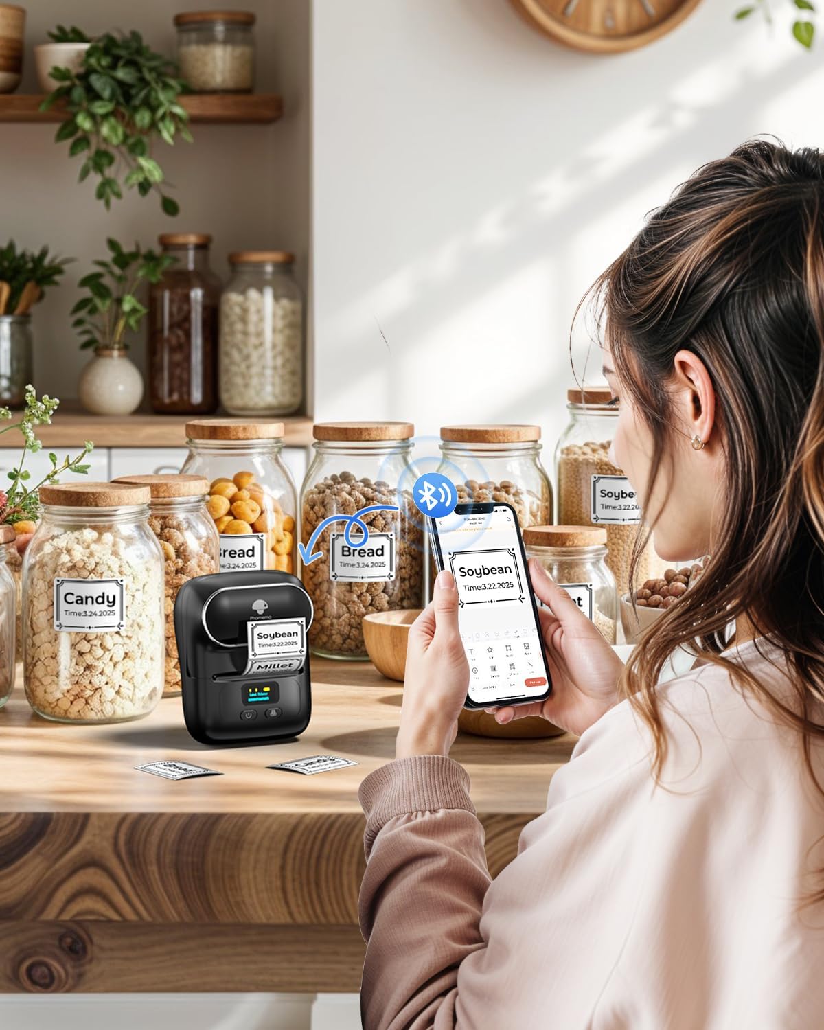 Phomemo M110 Label Makers - Barcode Label Printer Bluetooth Label Maker Portable Thermal Printer for Small Business, Address, Barcode, Logo, Clothing, Mailing, Sticker Printers for Phone & PC, Black