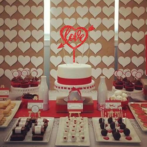 Miniatura 3 de 1 pieza de decoración de pastel de corazón con purpurina roja para el día de San Valentín para el día de San Valentín, temática de amor, boda,