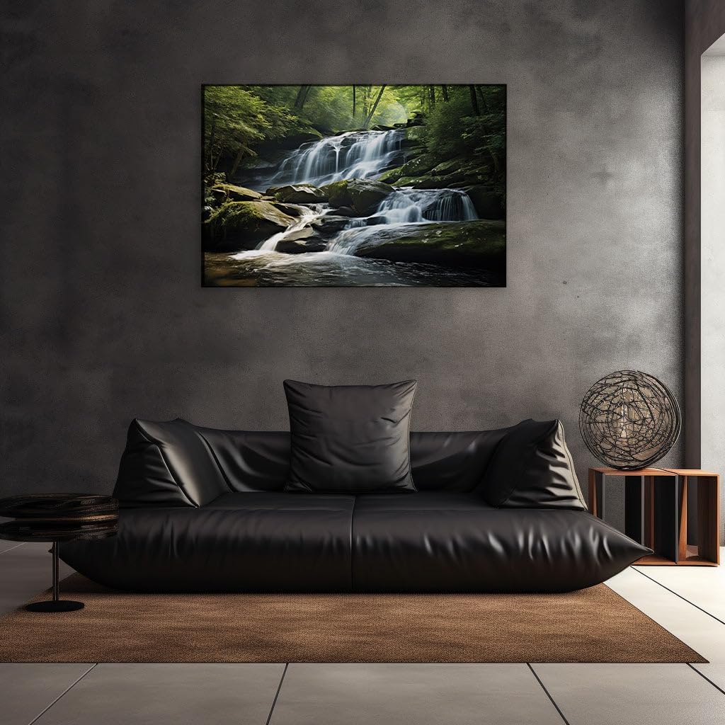 Canvas for Living room. Whispers of Nature: Capturing the Serenity of a Timeless Waterfall Oasis, 27 x 18 inch Canvas Wall Art - Contemporary Masterpieces - Modern Home Decor - 69x46 cm (27x18 inch)