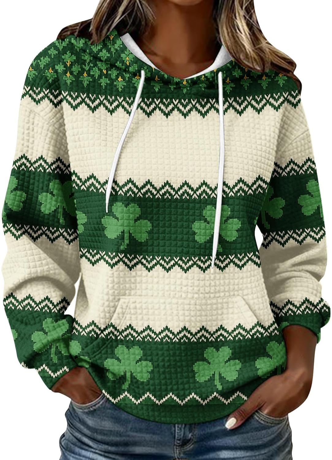 St Patricks Day Sweatshirt for Women Funny Shamrock Print Hoodie Casual Cute St. Patrick's Day Long Sleeve Shirt