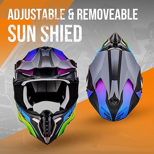 Miniatura 3 de OUMURS Casco de motocross para adultos con gafas, guantes y máscara, hebilla de liberación rápida, visera ajustable, casco para adultos, motocross,