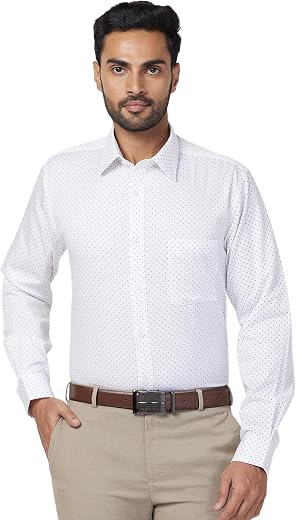 Raymond Men Cotton Slim Fit Print Pattern Semi Cut Away Collar Formal Shirt